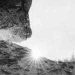 reflection of a stone in the water, looking like the Roque Cinchado on Tenerife Island